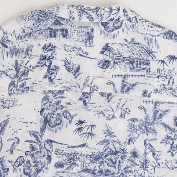 Joie Shirt Linen Short Sleeve Button Up Blue White Tropical Print - Picture 9 of 13